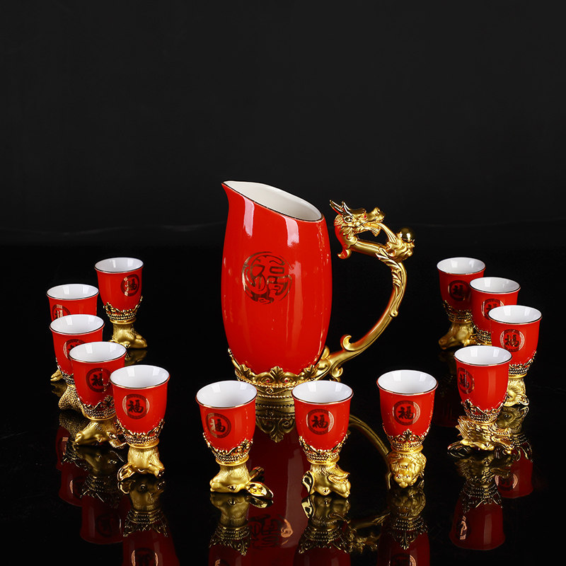 Customize twelve 12 zodiac State cellar wine with ceramic small number golden beasts Home Wine Cups Birthday Gift Boxes