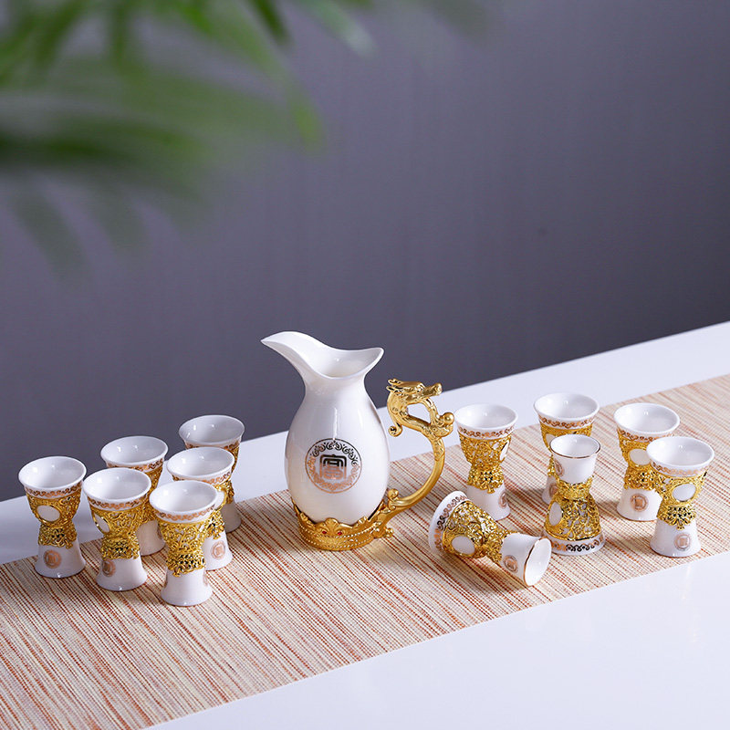 New Pint White Jade Porcelain Wine With Small White Wine Mug Cup Double Head Native Haute Gold Home Ceramic Spirits Glass Delivery Suit