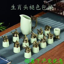 Zodiac Ceramics Small Wine Glasses Wine Suit 12 Beasts first ancient bronze color liquor Spirits Mini Cup Chinese