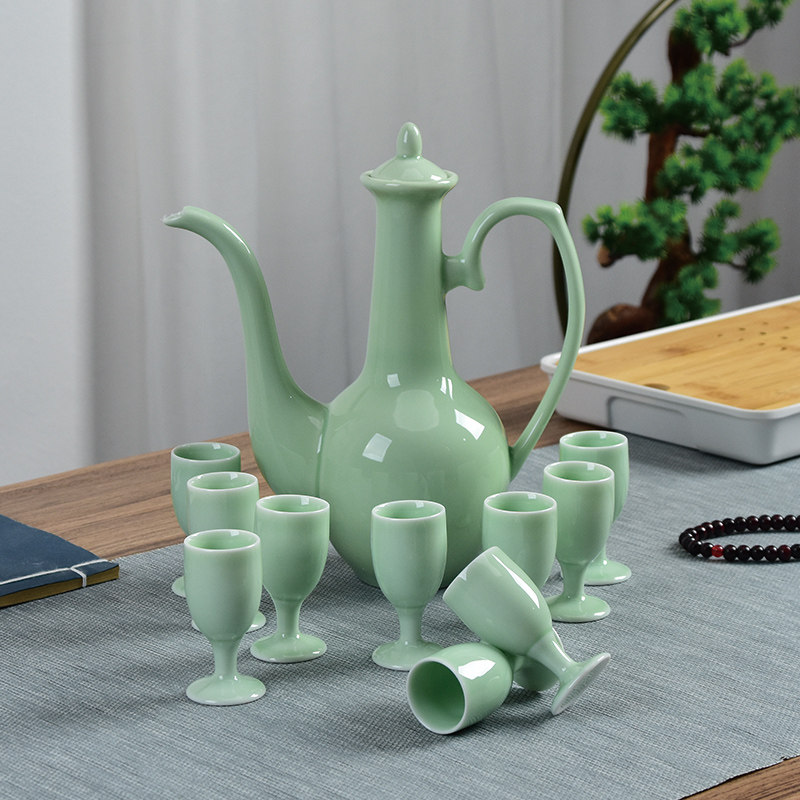 Ceramic Traditional Wine Glass Suit Home Wine With Wine Glass Imitation Ancient Sub Wine Ware Yellow Wine Clear Wine Jug Ancient Wind Custom-Taobao