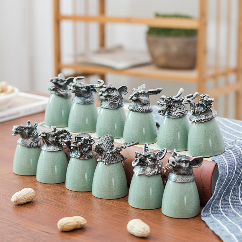 twelve twelve 12 zodiac kilo kiln ceramic wine with golden silver color ice cracking imitation ancient traditional featured small wine glass upscale suit