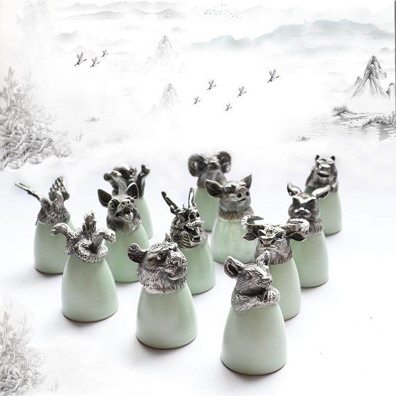 Duozodiac ceramic silver wine glass palace imperial wind 25ml small number 12 beast first Ru kilo white wine glass gift box dress