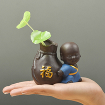 Purple sand little monk Hydroponic vase Boutique creative tea pet ornaments can raise tea table Tea accessories Mini flowers