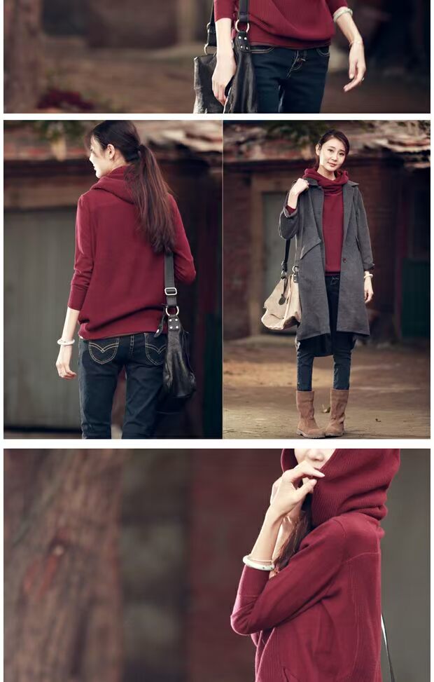 [Đặc biệt hàng ngày] Siqin vô vị mỏng dày áo len trùm đầu áo len cotton hoang dã cơ sở phụ nữ áo cổ lọ