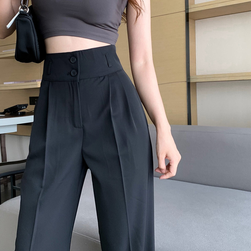 Black Casual Pants Pituality Pants Loose Straight Drum High Waist Display Slim Fit Pants Small Sub Wide Leg Tug Pants Women Summer