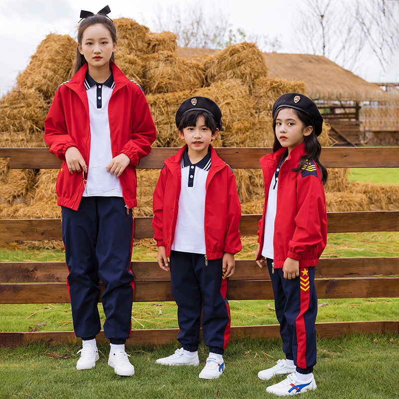 Children's red primary and secondary school students school uniform set two-piece kindergarten uniform male and female spring and autumn sports suit class uniform