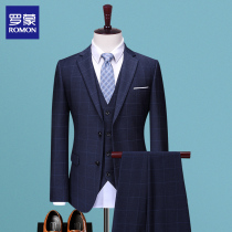 Romon business gentleman casual suit suit Korean slim suit Three-piece suit Young man banquet dress formal suit