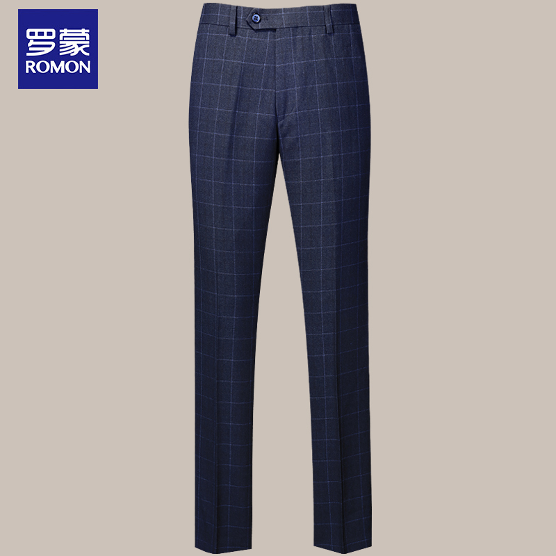 Romon Men's Straight-Leg Dress Pants with a Slim Fit, Spring Casual Work Pants, Korean Style Fashion Plaid Trend