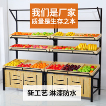 Supermarket fruit and vegetable solid wood shelf double-sided display rack commercial convenience store bulk cargo bulk Bulk snack shelf