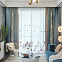 American embroidered curtains modern cashmere gray-blue flannel living room bedroom simple blackout curtain dream thought round