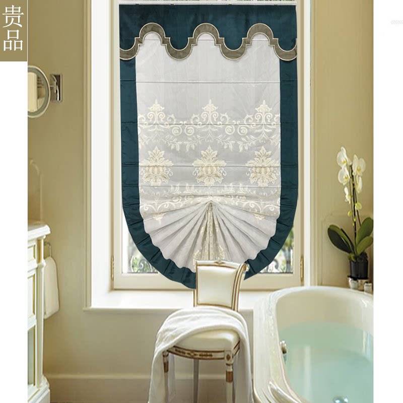 Mengsiyuan finished curtain head Roman curtain fan-shaped lifting curtain European-style atmospheric embroidery gauze curtain living room cloakroom door curtain