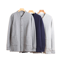 Hengyuanxiang middle-aged and elderly mens pure cotton thickened thermal underwear three-layer quilted cardigan style autumn clothes and autumn trousers set winter