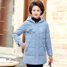 中老年中长款连帽修身棉服外套