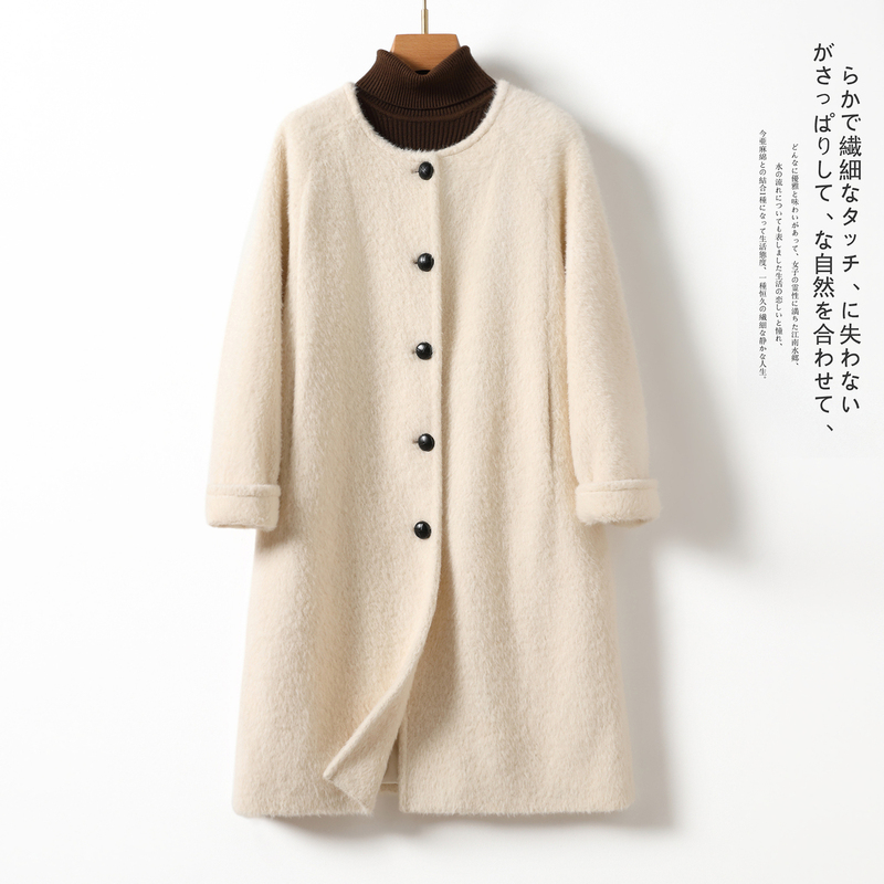 Alpaca Wool Coat for Women, Long Style, Round Neck, Suli Wool Outerwear, Thickened Winter Wool Coat, 2025 New Model Alpaca Wool Coat for Women, Long Style, Round Neck, Suli Wool Outerwear, Thickened Winter Wool Coat, 2025 New Model