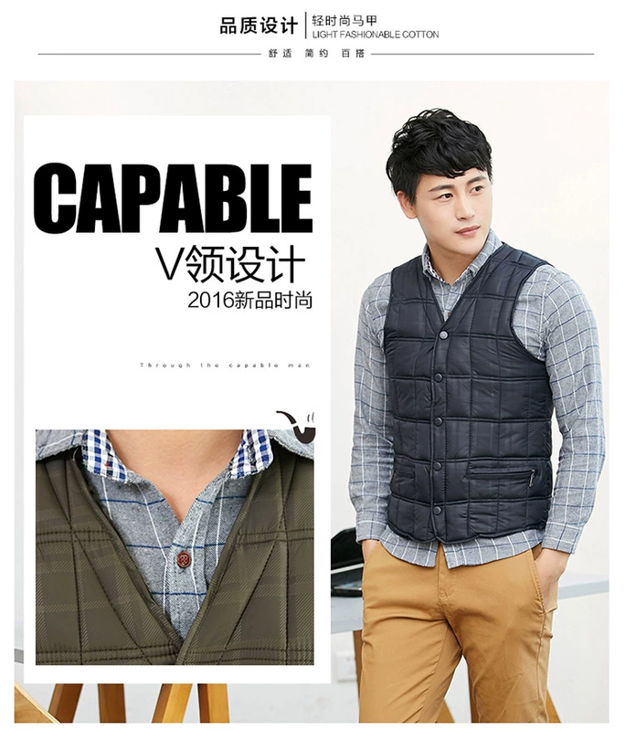 Áo khoác cotton nam mùa thu và mùa đông ngắn ấm áp lót dày áo vest kích thước lớn vest trung niên