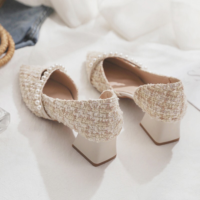 Shoes for Women Who Are Petite, Make You Look Taller, 2024 New Style, Chanel-Inspired High Heels, Pointed Toe, Paired with Skirts, Fairy Style, Summer Flats