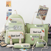 Spine protection backpack five-piece set multi-compartment primary school student schoolbag female Internet celebrity campus ultra-light junior high school high school large capacity