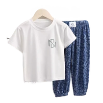 Boys ice silk summer suit childrens short-sleeved T-shirt half-sleeved tops medium and large childrens summer thin casual pants for boys