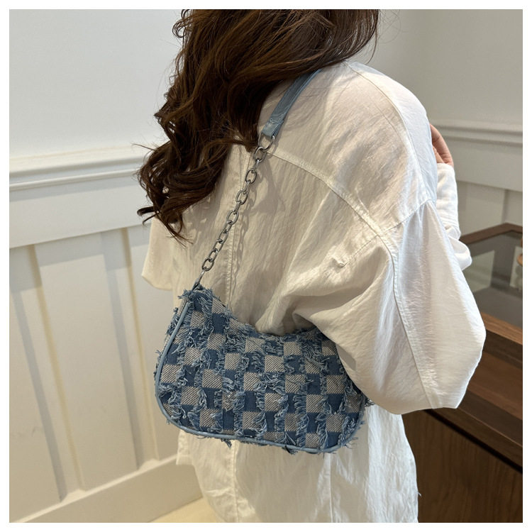 Сумка на одно плечо, сумка подмышку, сумка через плечо, джинсовая универсальная цепь, небольшая небольшая сумка Jifanpaul/Ji Fan Paul 