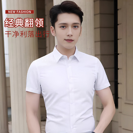 Men's Spring and Autumn Short-Sleeved White Shirt, Business Casual Professional Formal Wear, Men's Non-Iron Anti-Wrinkle Long-Sleeved Shirt, Men's Style