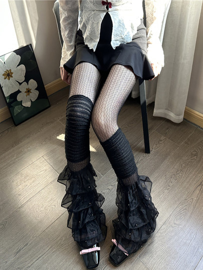 腿套辣妹夏季白色千禧亚文化y2k阔腿袜套甜辣洛丽塔喇叭小腿日系