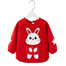 Baby eating bib long-sleeved waterproof childrens coverall anti-dirty no-wash rice pocket autumn protective clothing baby apron reverse wear