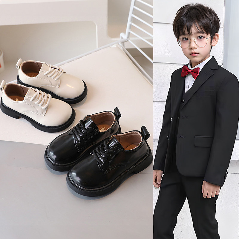 Boys' Leather Shoes, British Style Black and White Leather Shoes, Campus Casual Etiquette Shoes, Student Boys' Small Black Leather Shoes, Performance Shoes