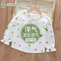 Girls shirts 2024 autumn baby girl fashionable long-sleeved doll collar shirt spring and autumn style Korean style tops childrens clothing