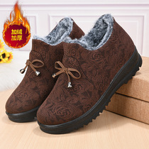 2023 new winter old Beijing cotton shoes for women anti-slip and warm mothers plus velvet one-legged cotton shoes for middle-aged and elderly people