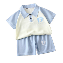 Childrens summer new style boys and girls waffle shorts short-sleeved suit polo shirt thin breathable lapel two-piece set