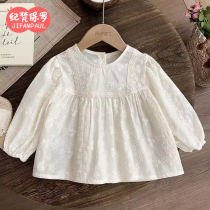 Childrens 2024 new long-sleeved shirt girls white shirt bottoming shirt sweatshirt spring and autumn girls Korean version autumn clothing treasure