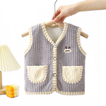 Autumn and winter childrens double-sided velvet vest for boys and girls plus velvet and thickened outer wear baby style warm waistcoat Korean version