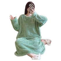 Pajamas for women in autumn and winter plush jacquard sweet long-sleeved mid-length nightgown plus size 250 pounds outer wear home clothes