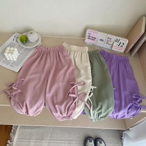 Girls pants summer ultra-thin style sun protection loose bloomers pink summer cool pants childrens anti-mosquito pants