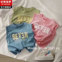 Childrens Sleeveless T-shirt Summer New Style Male and Female Baby Pure Top Casual Small and Medium-sized Childrens Clothing Western Style Vest T-shirt 3 Cotton