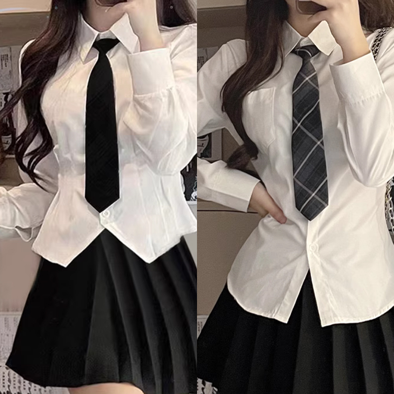 Jk Uniform Black Tie Women's Shirt with Decorative Student Bow Tie, College Style Women's Casual Zip-Up No-Tie Version