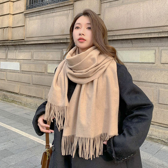 Schal Damen Winter 2025 neuer weißer koreanischer Stil vielseitiger High-End-Kaschmirimitat einfarbig verdickter warmer Schal Herbst