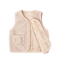 2024 New Childrens Vest Womens Fashionable Baby Velvet Thickened Lambs Velvet Warm Cotton Vest for Small and Medium-sized Boys