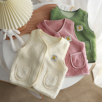 Childrens vest girls lamb velvet autumn and winter baby boys cotton vest plus velvet to keep warm 5 inside and outside wear Korean version 3 years old