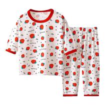 Childrens home clothes set summer new lightweight breathable short-sleeved pajamas for boys and girls three-quarter sleeve ice silk air-conditioned clothes