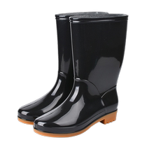 Mid-tube non-slip plus velvet cotton rain boots rain boots waterproof shoes rubber shoes overshoes water boots womens adult kitchen warm rice planting shoes