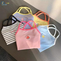 Baby girl wears childrens cartoon top in sling ice silk bottoming summer baby vest thin outer wear T-shirt