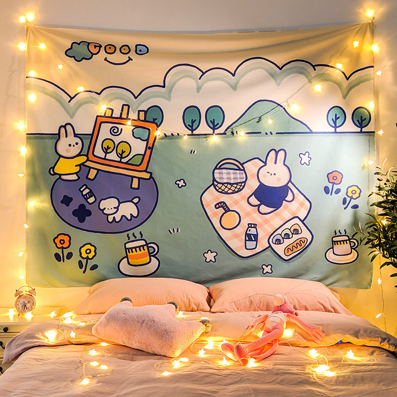 Background cloth ins hanging cloth dormitory bedside net red background wall room tapestry bedroom layout wall decorative wall cloth