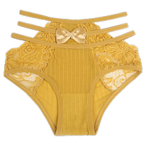 High-waisted sexy lace underwear for women large size comfortable briefs summer new style hollow bow design pure desire