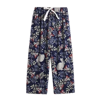Summer thin home wear beach pants simple floral pajamas women can wear large size breathable nine-point pants.