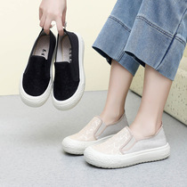 Fishermans Shoes Womens 2024 Spring and Summer New Womens Single Shoes Slip-on Breathable Canvas Shoes Fashionable and Versatile Thick-Soled Student Shoes