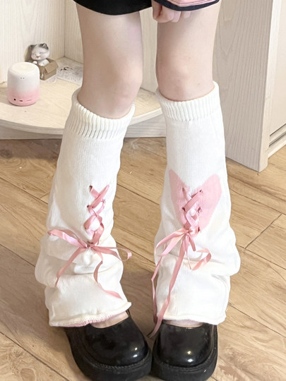 洛丽塔春秋原宿辣妹袜套袜子亚文化y2k粉色绑带蝴蝶jk堆堆袜腿套