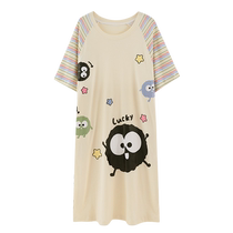2024 New Large Size Nightgown Summer Casual Loose Cute Girls Round Neck Pullover Cartoon Mid-length Skirt Home Clothes