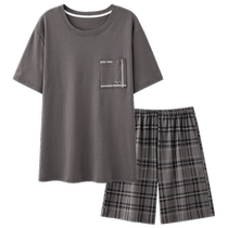 Summer knitted cotton casual round neck pullover 2024 new mens loose short-sleeved shorts pajamas set home clothes