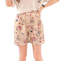 Pajama pants for women summer 2024 new style bubble cotton crepe sweet cartoon shorts can be worn outside walking pants home pants